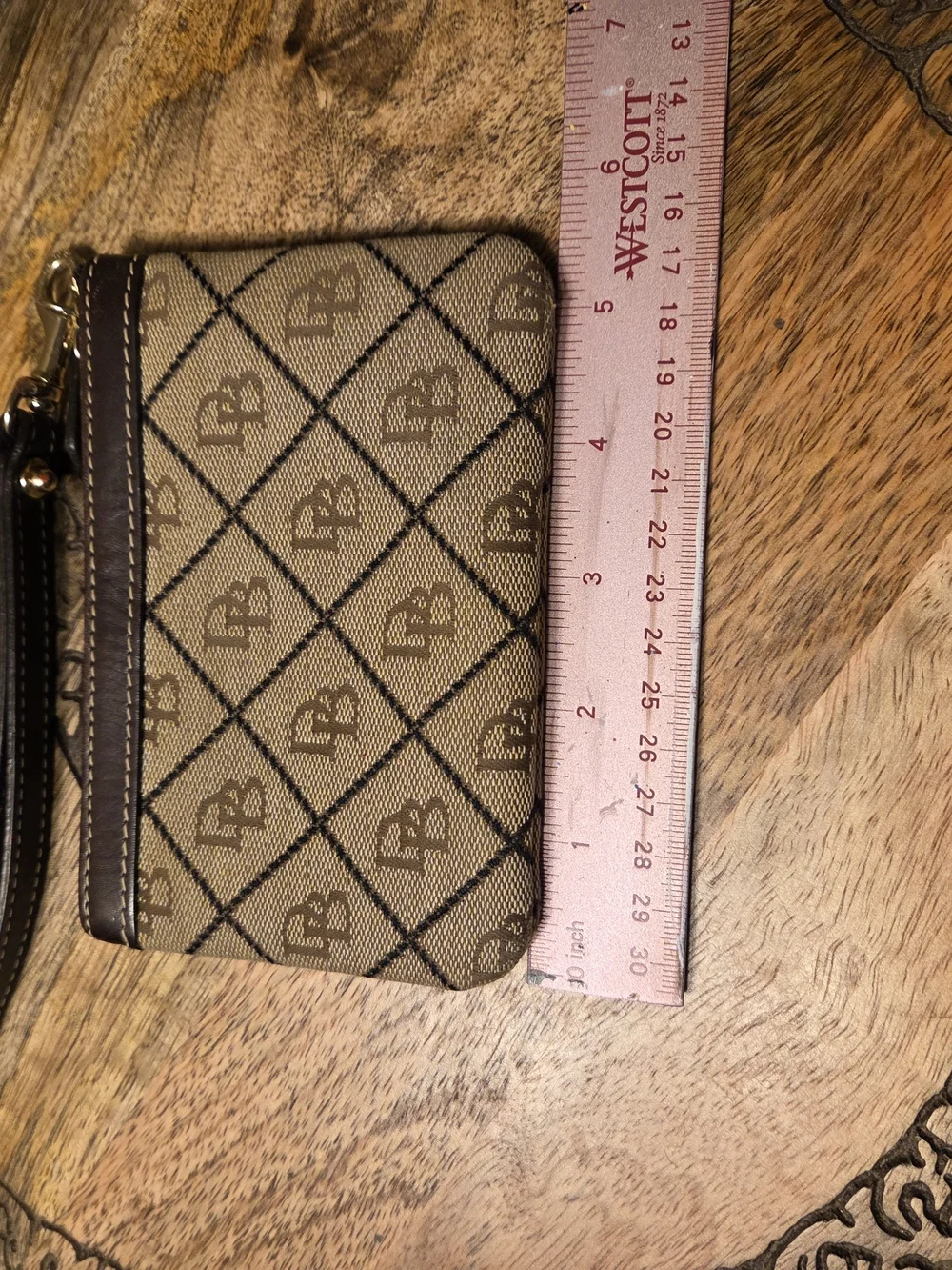 Dooney & Bourke Monogram Brown Canvas Wristlet Pouch